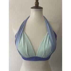 Coco Reef Swim Halter Bikini Top Women 36/38 DD Tie Swimwear Beach Striped Blue
